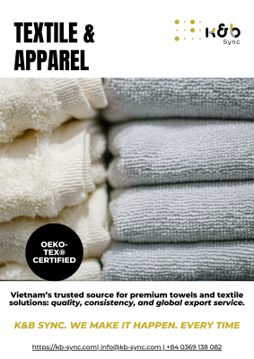 Stacked premium cotton towels in white and grey, representing K&B Sync’s towel supplier in vietnam for global hospitality, retail, and distribution markets.
