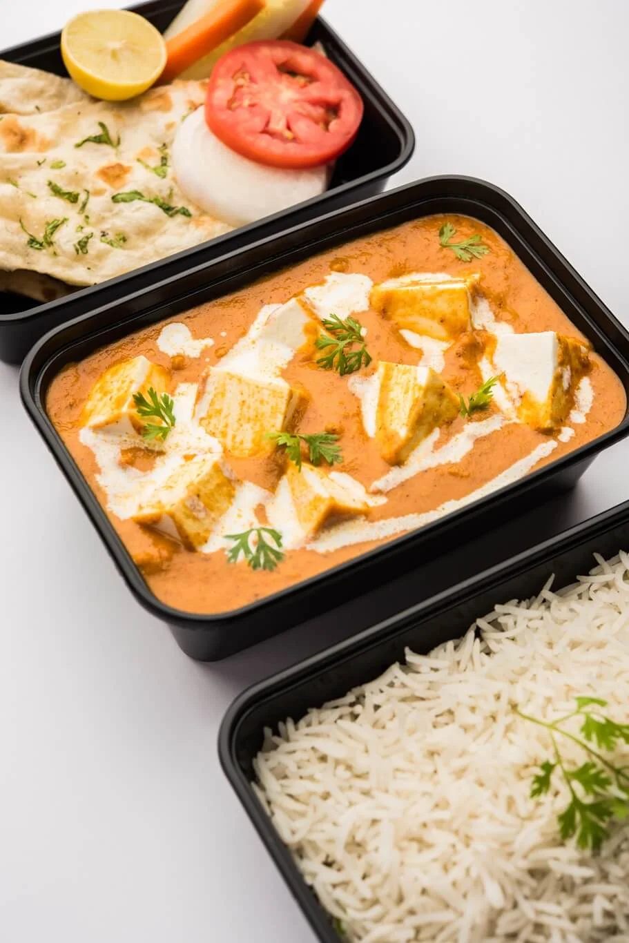 Paneer butter masala curry prepared with coconut cream