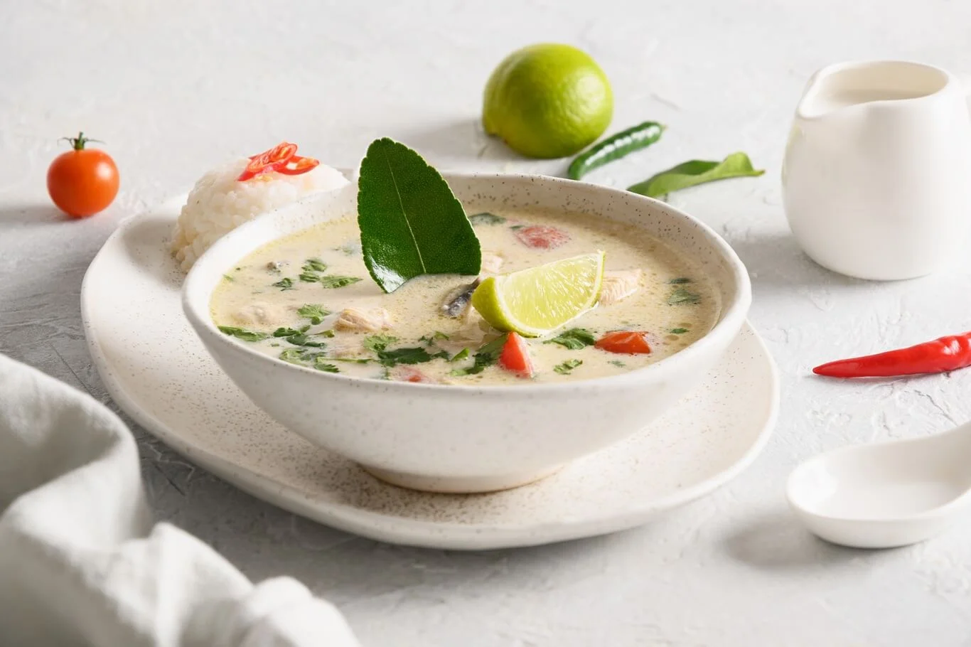 Tom Kha Gai soup made with creamed coconut